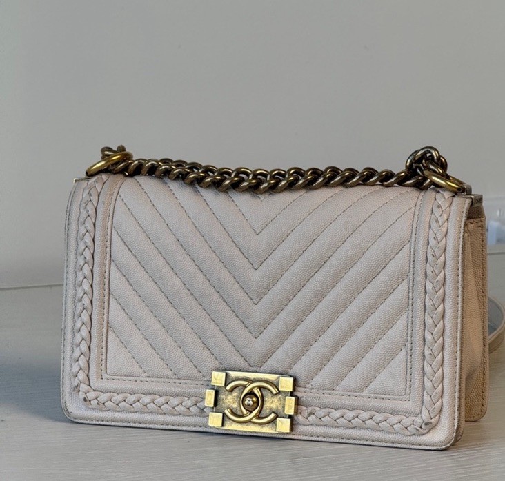 Chanel Boy Medium Caviar Chevron Braided Leather Flap Shoulder Bag