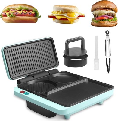 3 in 1 Breakfast Station Burger Sandwich Maker,Nonstick Electric Griddle & Grill