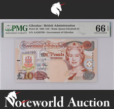 Gibraltar 10 Pounds 1995 P 26 Prefix AA UNC PMG 66 EPQ 3rd TOP POP