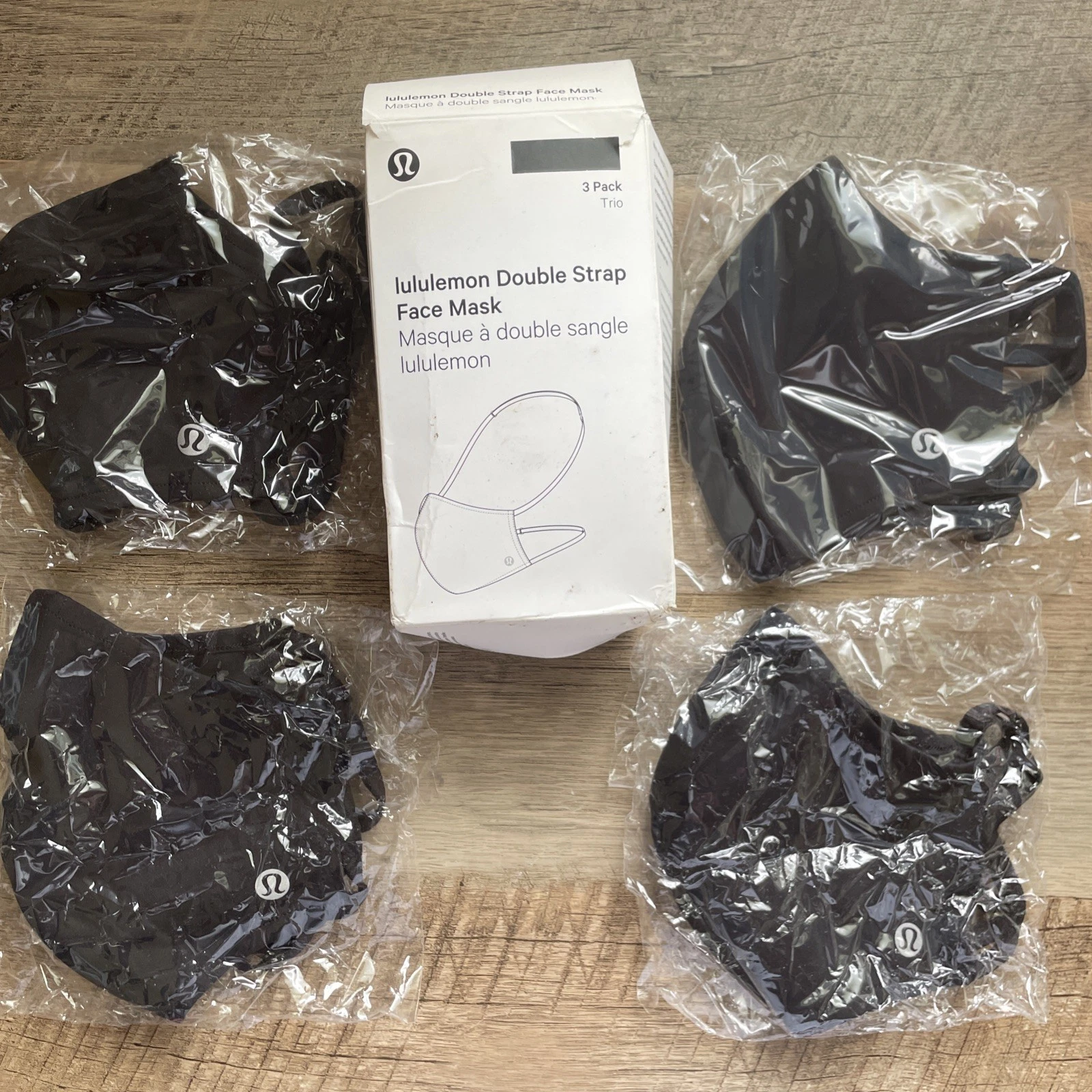 Lululemon Double Strap Face Mask Black One Size 3 Pack
