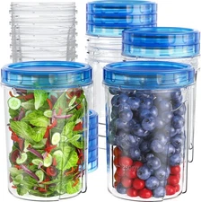 NEW 10 Pack 32oz Clear Food Storage Containers w/ Blue Twist Lids BPA Free 