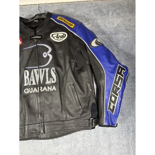 Corsa Bawls Guarana Leather Motorcycle Racing Jacket Mens 52 Black Blue Motul image 4