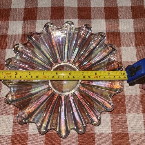 VTG 10" Federal Glass Celestial Iridescent Clear Glass Scalloped Centerpiece Bow