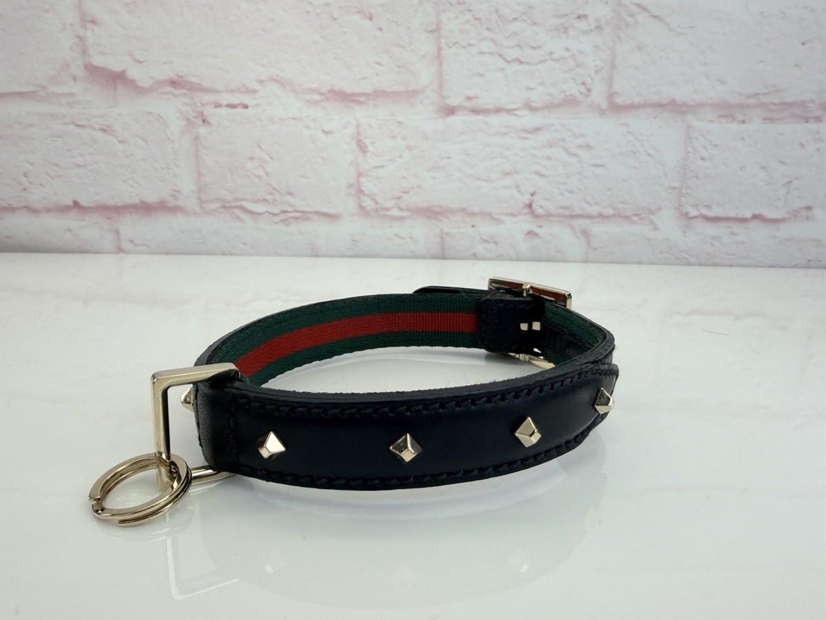 Gucci Web Black Studded Leather Dog Collar 13-15” | eBay
