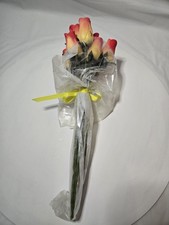 Red Yellow Wood Rose Bundle Artificial Flowers Decorative Bouquet Arrangement