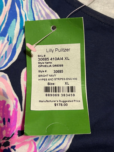 Abito Lilly Pulitzer Ophelia Swing nuovo con etichette taglia XL Hypes & Stripes rosa navy - Foto 2 di 13