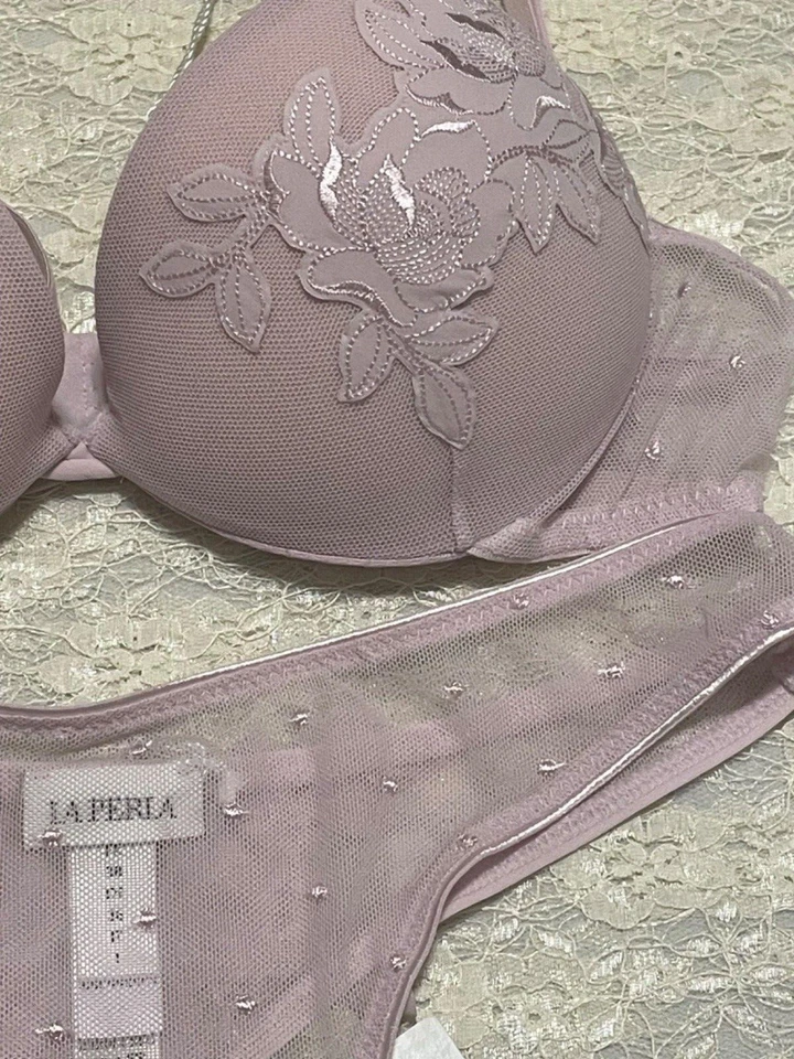 Conjunto de Tanga Sujetador Push Up Colección La Perla Ninfea 34D S Lila Púrpura Foto 2 de 3