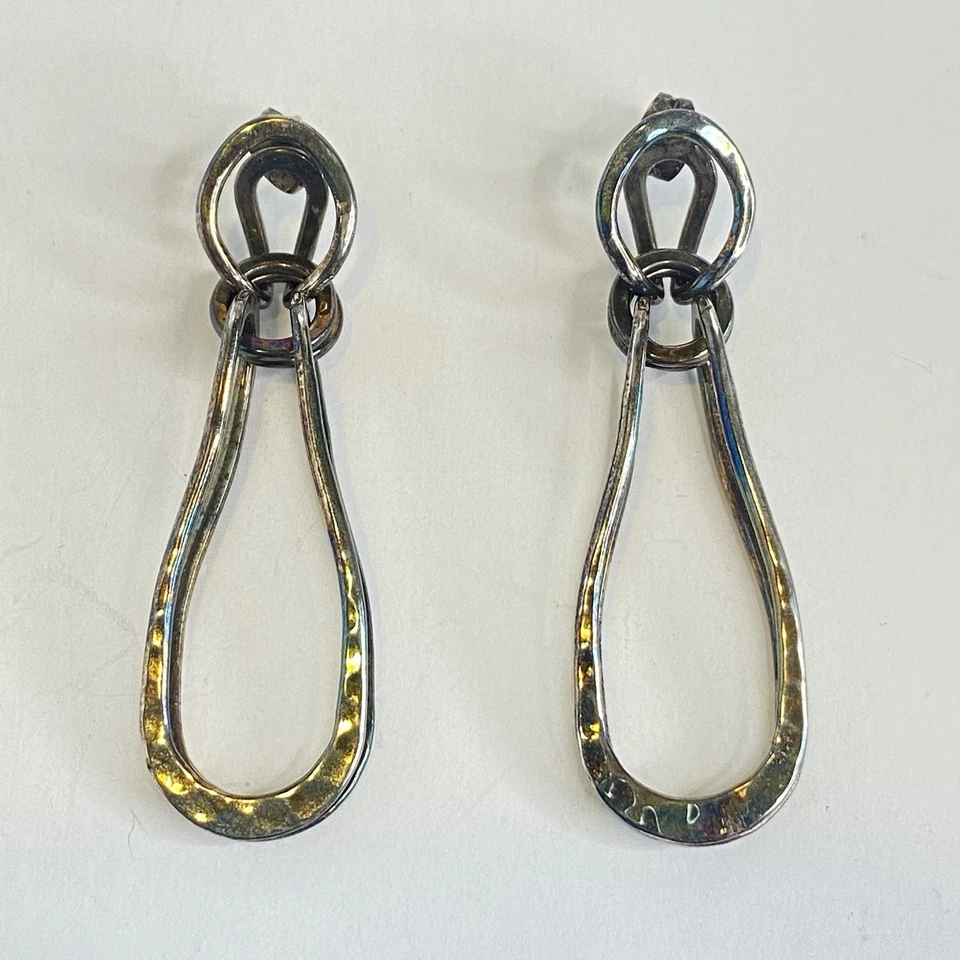 Vintage Modernist Earrings RLM Robert Morris Bronze Dangle Sculptural Hammered - Изображение 4 из 4