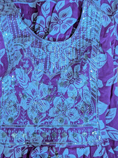 Short Kurta Kurti Top Cotton Printed Sequin Embroidery Purple Crew Neck XXL