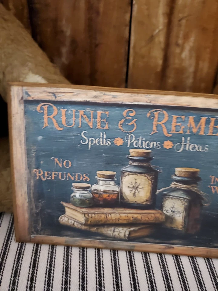 VINTAGE STEAMPUNK GOTHIC PRIMITIVE STYLE HALLOWEEN APOTHECARY POTIONS WOOD SIGN - Image 4 of 4