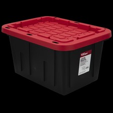 Hyper Tough 12 Gallon Small Storage Bin with Snap Lid Black and Red Heavy Duty