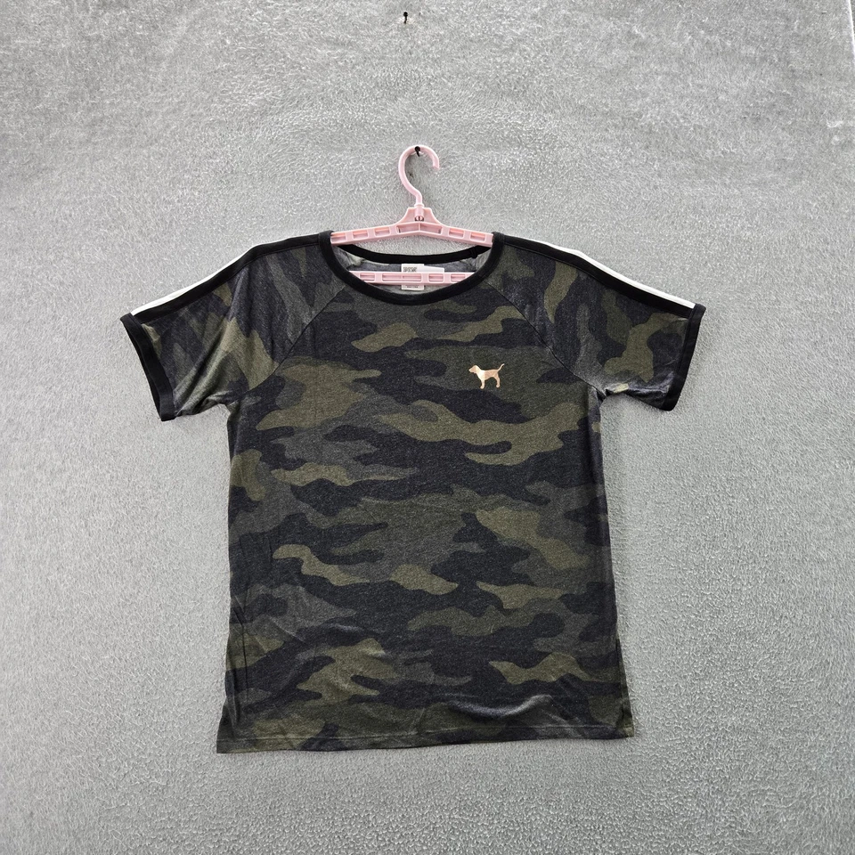 Camisa ROSA Victoria's Secret para mujer L verde camuflaje cuello redondo campus universitario Foto 2 de 4