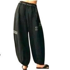 Anthropologie Embroidered Vintage Wash Barrel Pants Black Size M