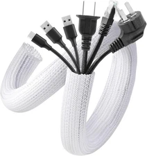 White Cord Organizer Kit 2 Pack 5ft - Desk Cable Hider & Pet Chew