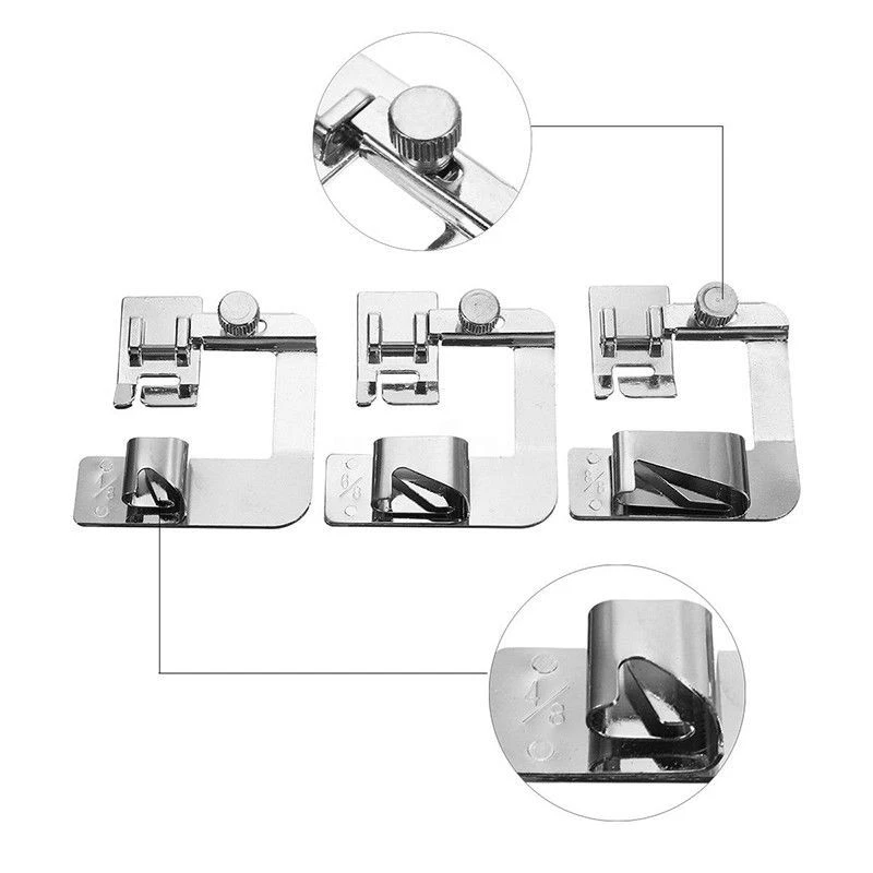 3x/Set Wide ROLLED HEM Hemmer Foot For Domestic Sewing Machines on Presser - Image 3 of 4