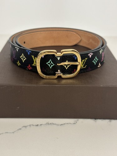BNIB Louis Vuitton Black Multicolor Takashi Murakami Monogram Size 90/36 Belt