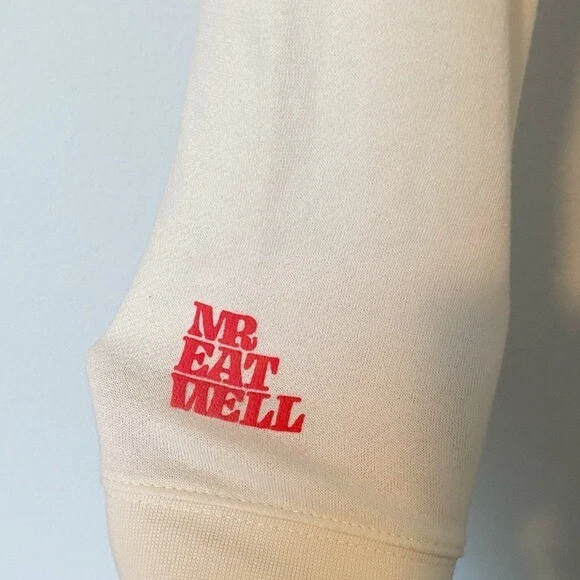 OFF WHITE Felpa con cappuccio Mr. Eatwell Apprezzate You Familiar Crop in crema formaggio taglia Large