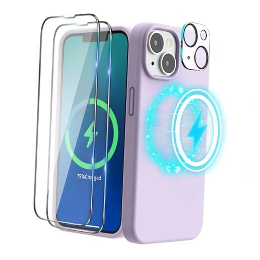 (4 in 1 Designed for iPhone 14 Case Compatible with MagSafe Light Lavender