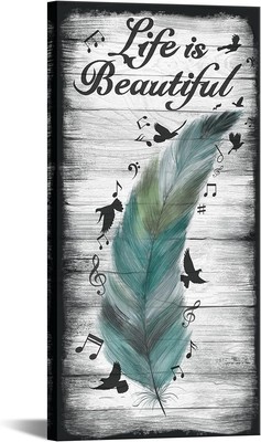 iKNOW FOTO Rustic Canvas Wall Art Decor Abstract Feather and Flying Birds... 