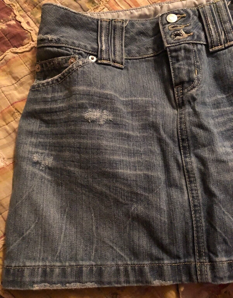 London Jeans - Women's Distressed Casual Denim Jean Mini Skirt - Size 0 - Image 2 of 4