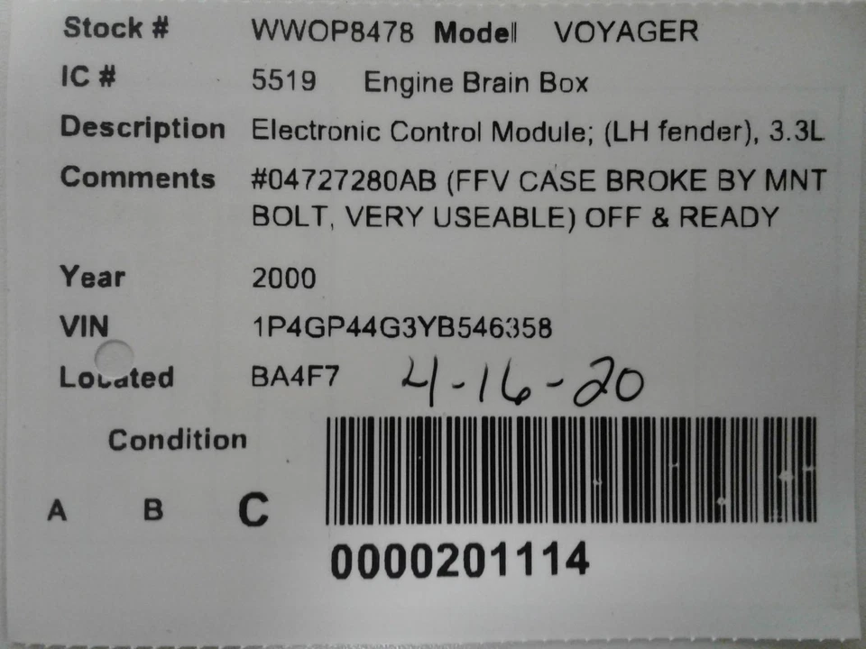 Módulo de control del motor usado se adapta a: módulo de control electrónico Plymouth Voyager 2000 Foto 4 de 4