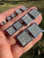 Real 925 Silver Iced CZ Screwback Square Kite Earrings 4mm-18mm Mens Ladies