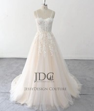 Fairytale Champagne Lace Wedding Dress Bridal Gown Straps 2-28W Custom made