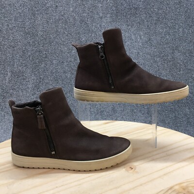 Ecco Shoes Womens 7 Bootie Sneakers High Top Brown Leather Double Zipper