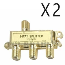 2 Pack Lot - 3-Way Coax Video Splitter Digital HD Cable TV RG6 F 5-900 MHz 1x3