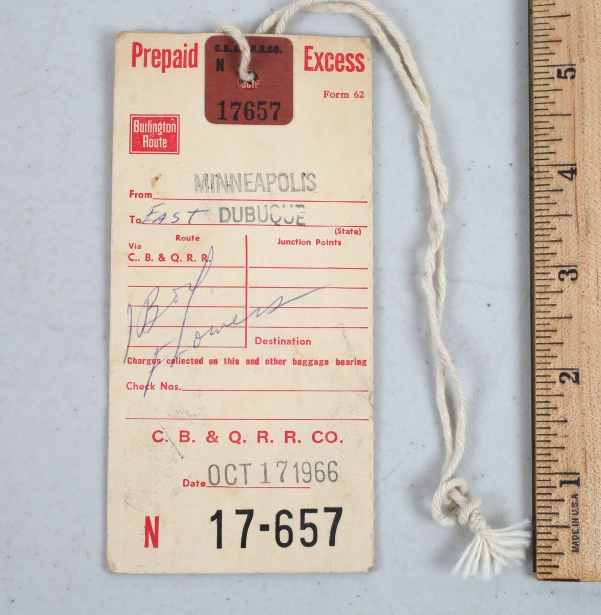 Vintage Burlington Route Baggage Claim Ticket Luggage Vintage Burlington Route Baggage Claim Ticket Luggage