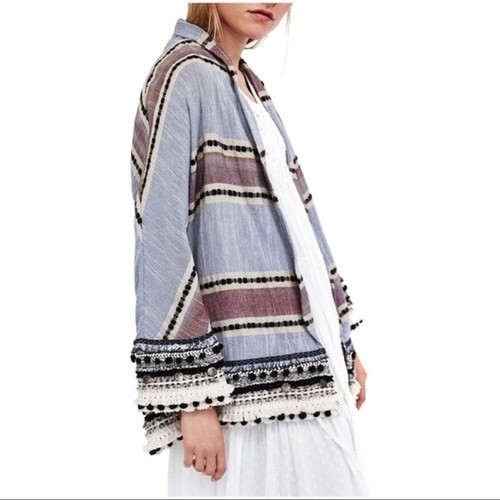 Zara Flecos Kimono para Mujer a rayas abrigo chaqueta Pom Pom Encaje Frente  Abierto Pequeña S | eBay
