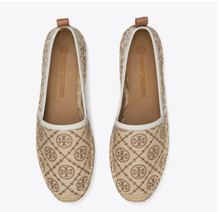 TORY BURCH T MONOGRAM PLATFORM ESPADRILLE Hazelnut Logo Jacquard