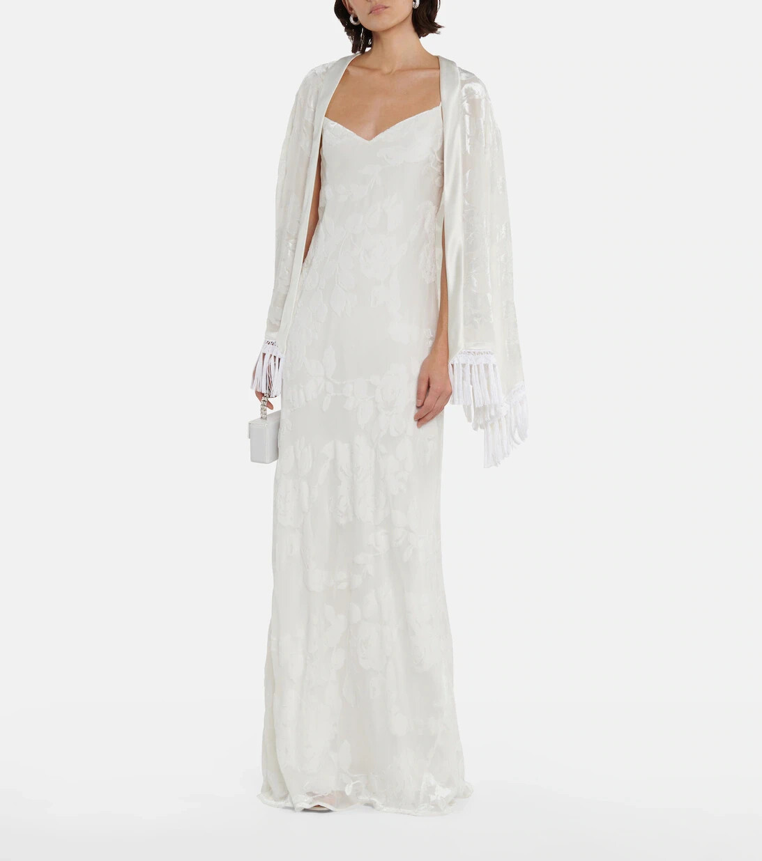 Galvan L129817 Womens White Bridal Frida Velvet Devore Gown Dress Size 8