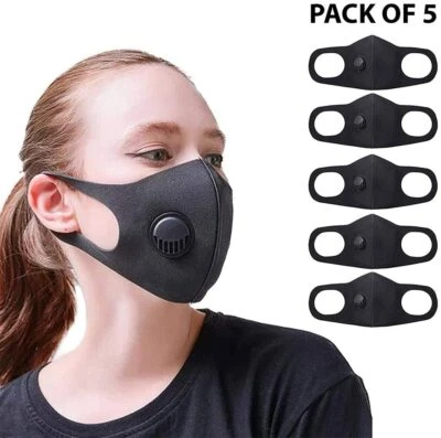 5 X Breathable Air Flow Mask Washable Face Mouth Protection With Filter UK