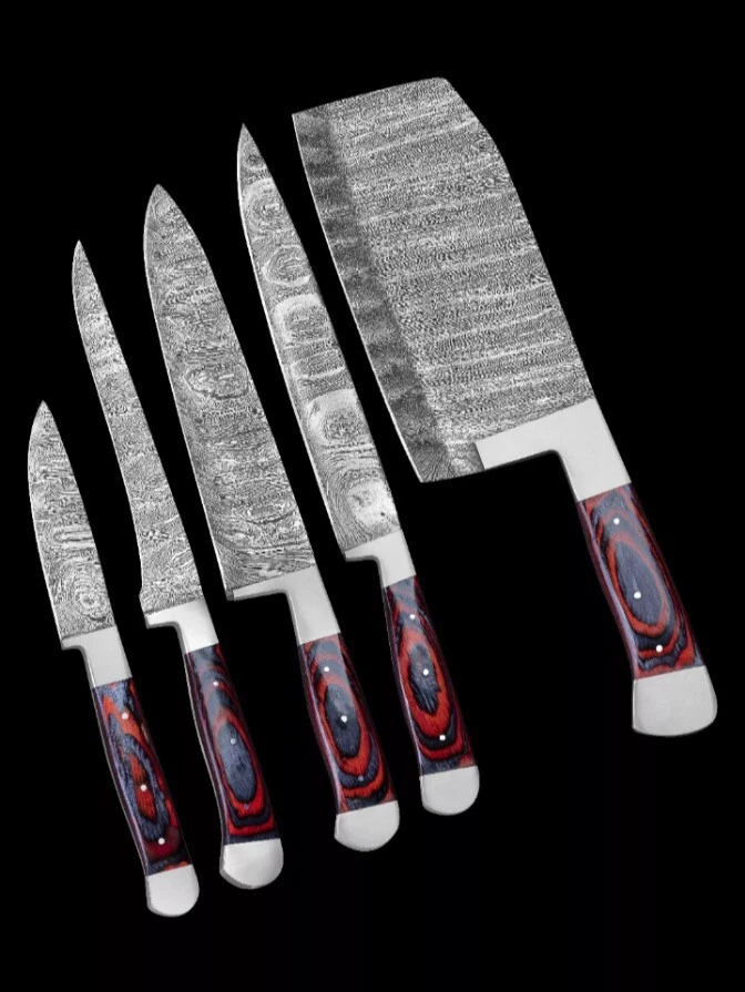 5pc Custom Handmade Forged Chef set Kitchen Knives Damascus Steel Lader Pattern
Opens in a new windo