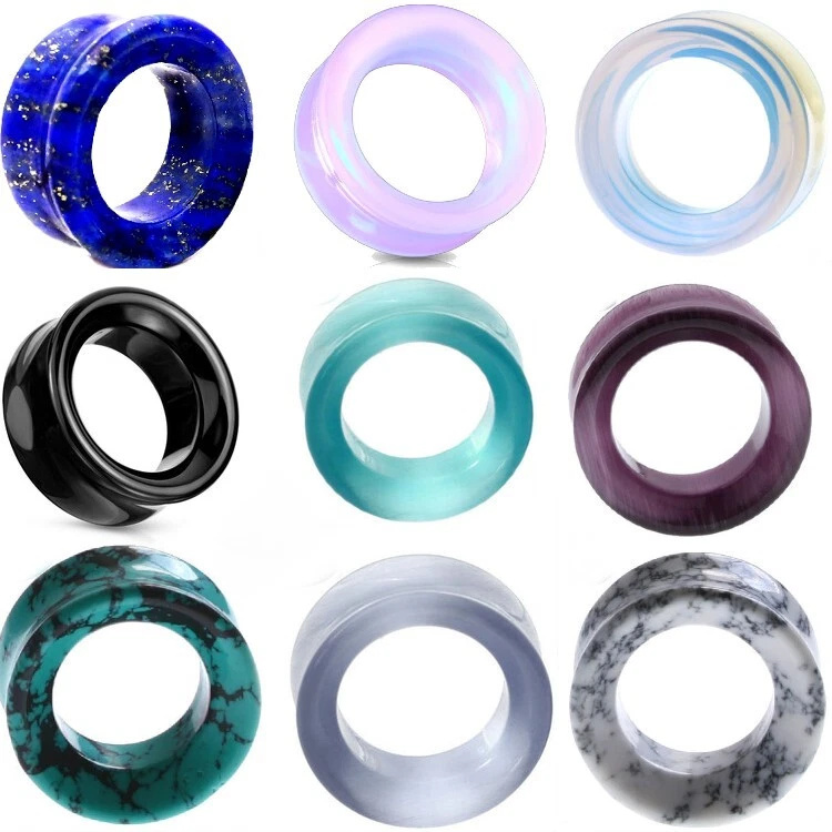 Ear Gauges Organic Stone Ear Plugs Hollow Centered Tunnels Double Saddle beveled - Image 2 of 4