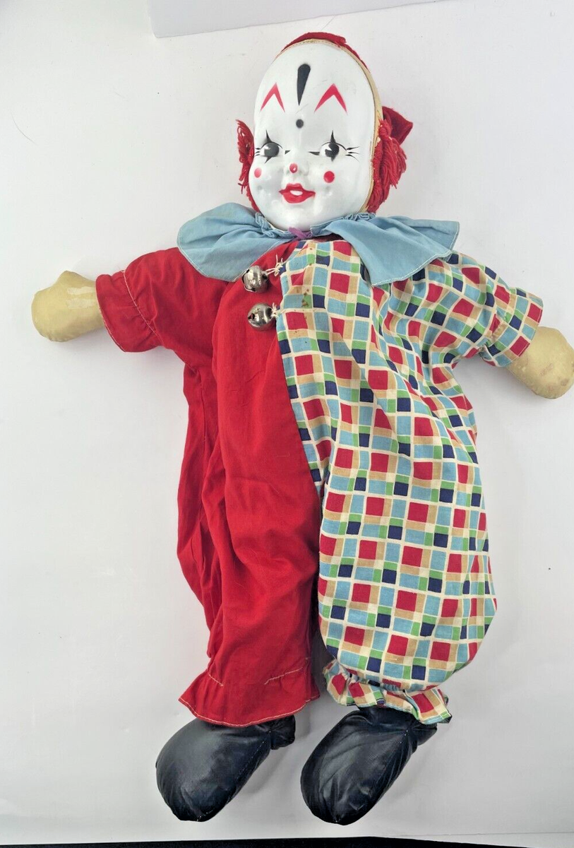 Vintage 1940-50's era Harlequin Stuffed Toy Clown - 18