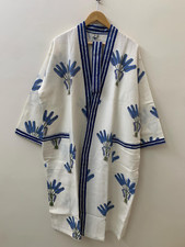 Pure Waffle Handprinted Bathrobe Summer Kimono Dressing Gown Floral Coverup