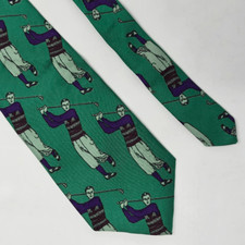 ROBERT TALBOTT CARMEL SILK TIE GREEN PURPLE VINTAGE GOLFER PRINT 3.75" X 56"