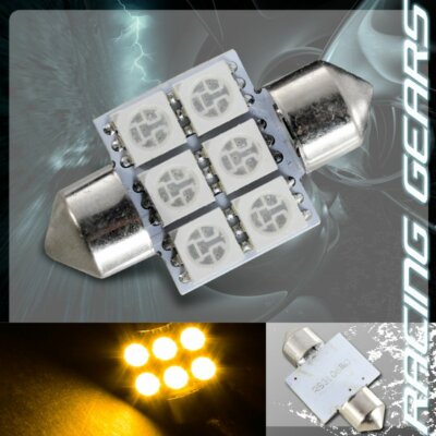 2-Pack 31mm Amber LED Festoon Bulbs - 4 SMD, For Dome, Map, Glove Box, Trunk Lights