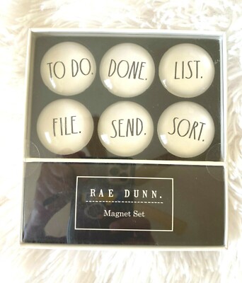 RAE DUNN Magnets Set - To do Done List File Send Sort  6 Pack Gift Box NEW