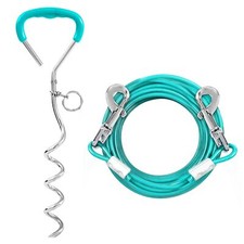 30 FT Dog Tie Out Cable and Stake Set w/ Swivel Hook and Shock Absorbing Spring