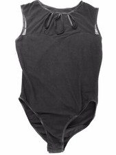 Vtg Cinema Etoile Black Bodysuit Womens Size Large Mesh Neckline Cutouts New