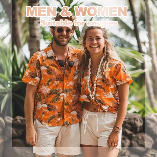Hawaiianisches Hemd Herren Kokosnussbaum Druck Strand Urlaub Aloha Party kubanischer Kragen - Bild 7 von 48