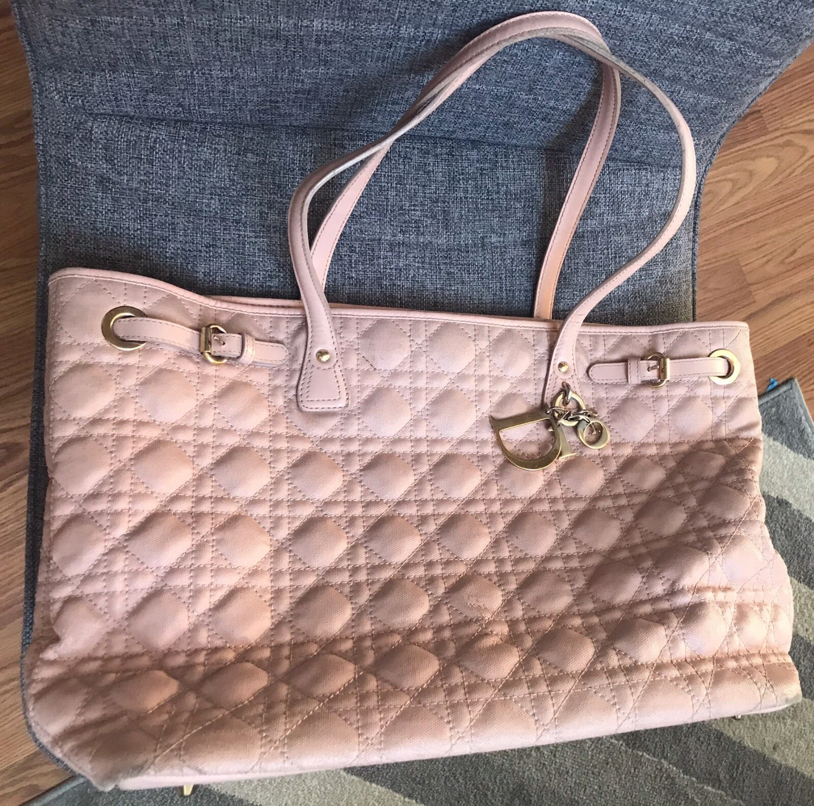 Sac fourre tout en toile revêtue Dior Shopper rose doux