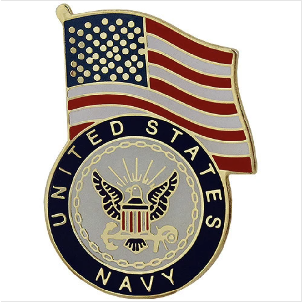 GENUINE U.S. NAVY LAPEL PIN: UNITED STATES FLAG WITH NAVY EMBLEM