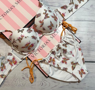 Victoria s Secret PINK Bikini-Set Push-up Butterfly Weiß Multicolor M