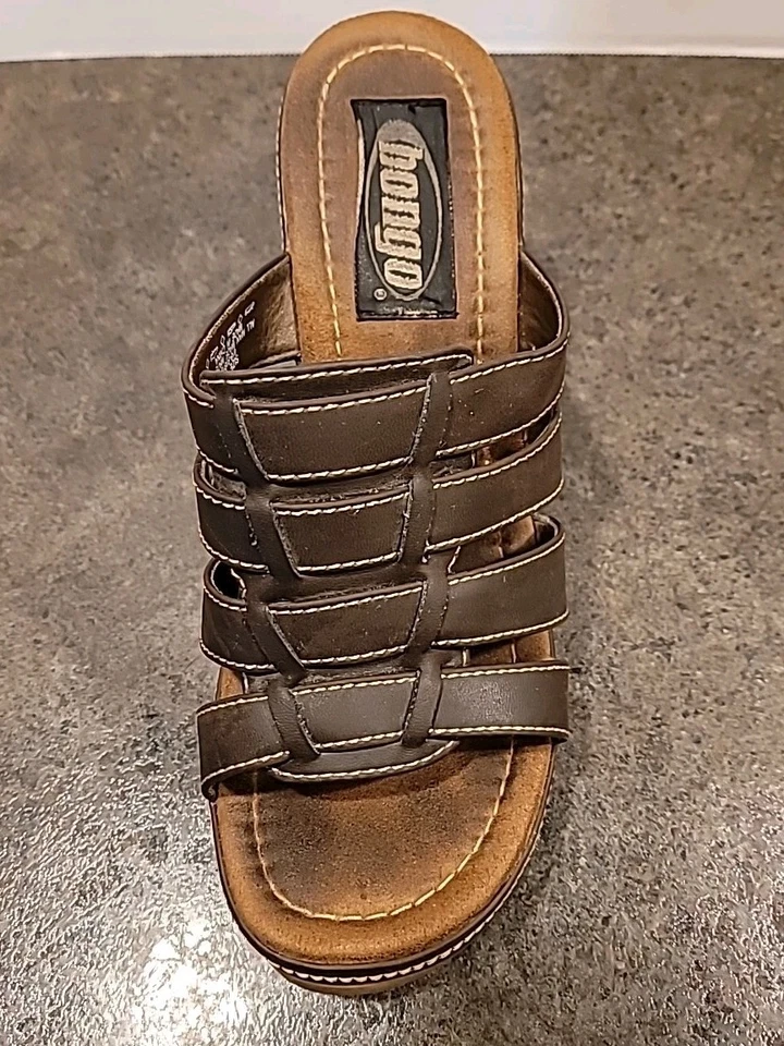 Bongo Women's Vintage 90s Y2K US7M Brown Leather Wooden Chunky Platform Sandals - Image 3 of 4