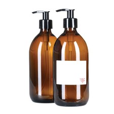 TEC 500ml Amber Glass Pump Dispenser UK Made 65% Recycled Glass labels