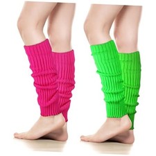 Women's Leg Warmers - 1/2 Pack 80s Retro Fashion Knit for Girls Green, Hot Pink